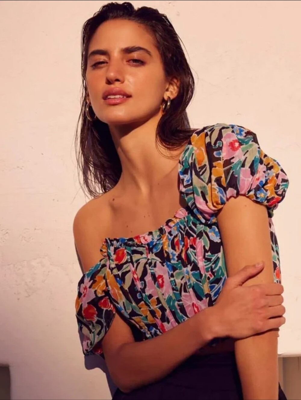 NWTs Promesa Bermuda Babe Floral Chiffon Puff-Sleeve Corset Top Sz M Coquette